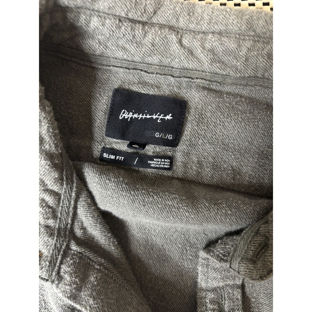 Quiksilver Mens Slim Fit Flannel Shirt Charcoal Grey Button Down Large L - Picture 3 of 8